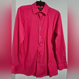 Apt.9 Button-Up Shirt Mens Size  Pink Long Sleeve Slim Fit Polyester Stretch